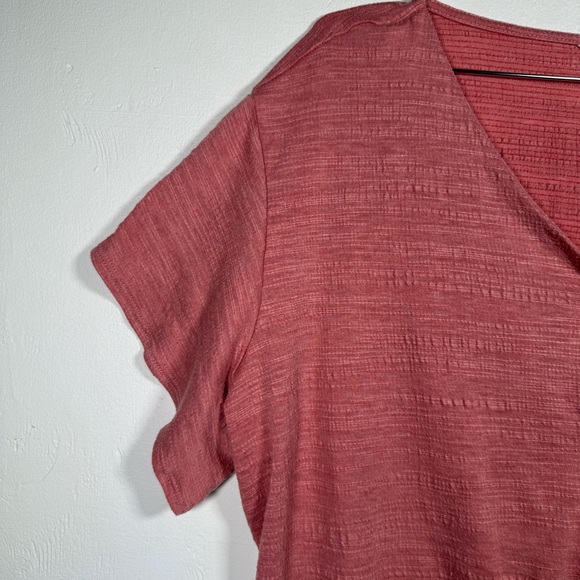 Weatherproof Vintage Women's Pink‎ Salmon Tie Front Button V-Neck Short Sleeve - Picture 8 of 16